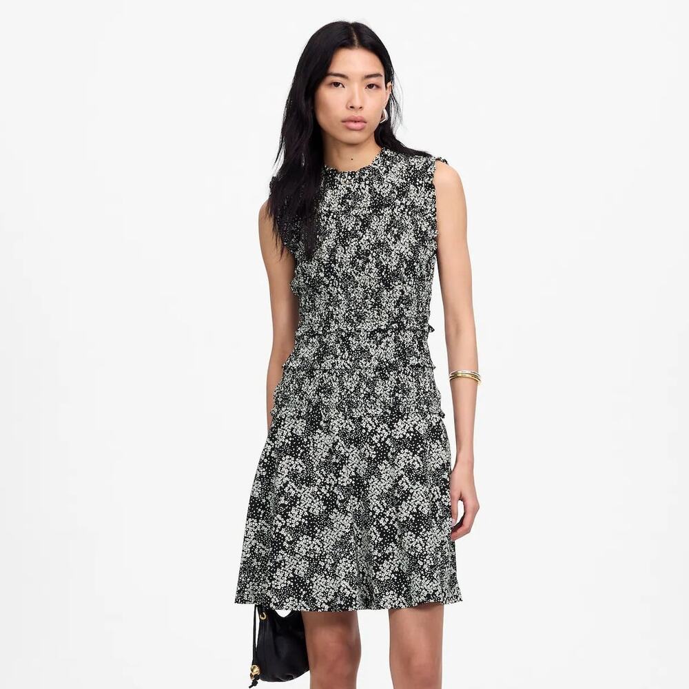 NWT Madewell Floral Smocked Dress Sleeveless Mini Harper Black & White Size 6
